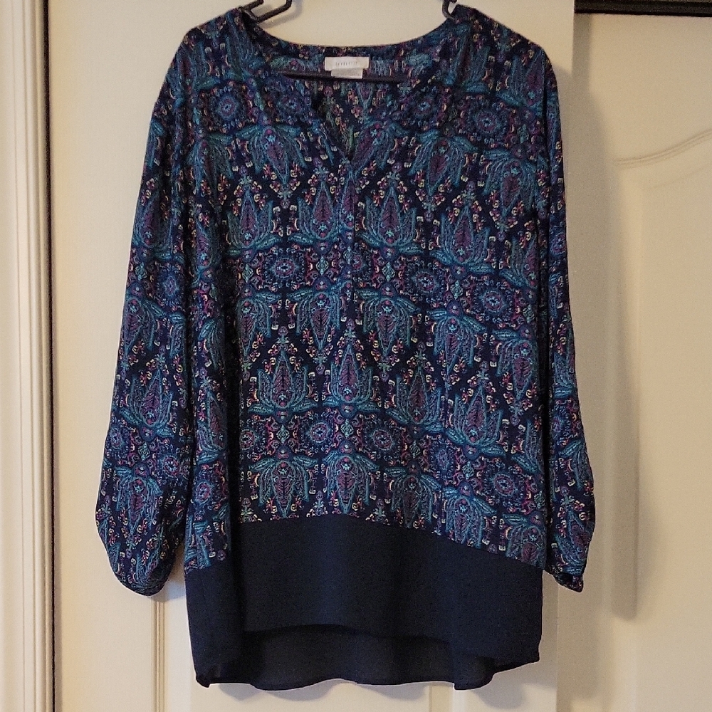 Van Heusen Blue and Black 3/4 Sleeve Relaxed Blouse